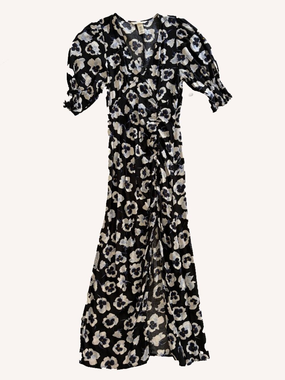 H&M Black Floral Midi Slit Dress Size XS